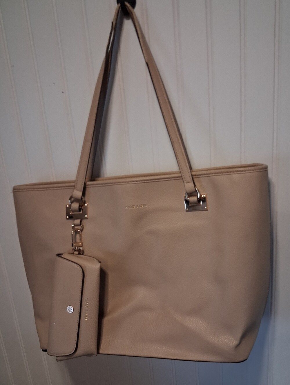 Anne Klein Beige Tote Handbag with Detachable Pouch Minor Blemish